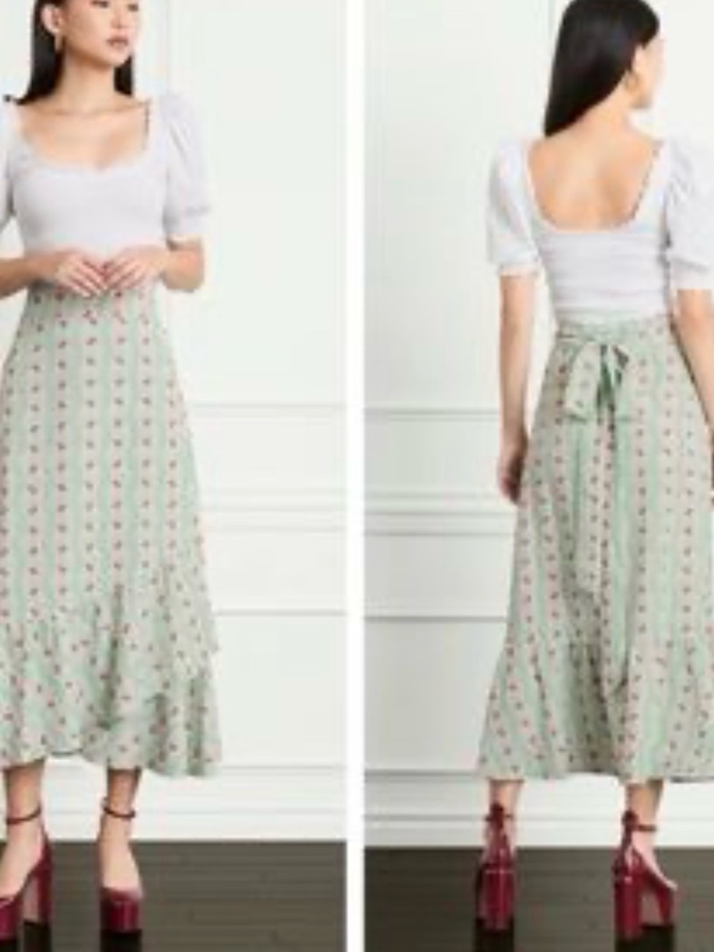 Hill House Sage Green Floral Maxi Skirt